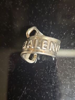 Balenciaga Silver Open-Back Embossed Logo Ring
